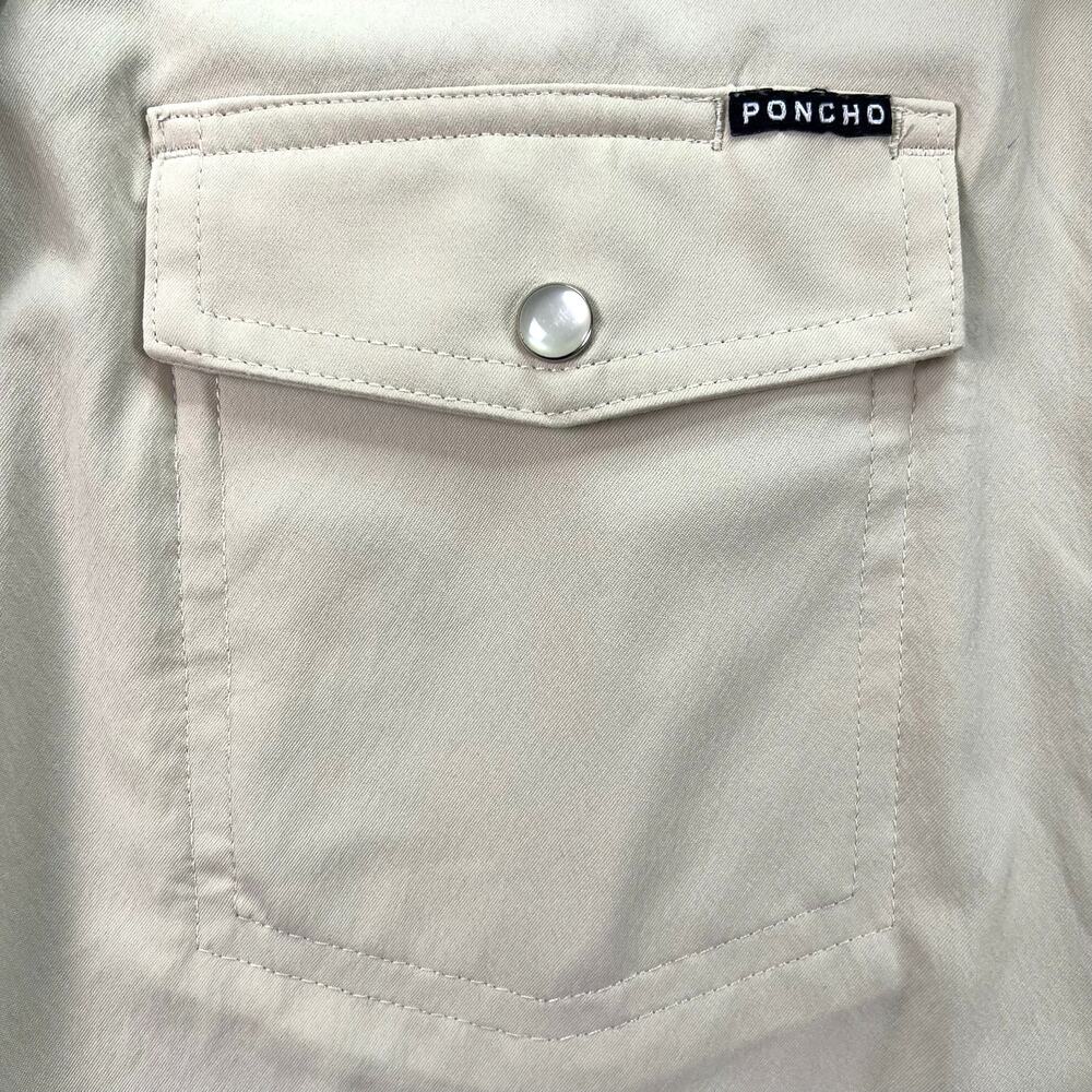 Poncho Pecos Pearl Snap Shirt Mens XL L/S Khaki Tan Western Fishing Performance - Picture 8 of 16